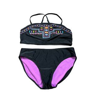 Circo Medium Girl's Bikini Boho Black Lined Swimsuit